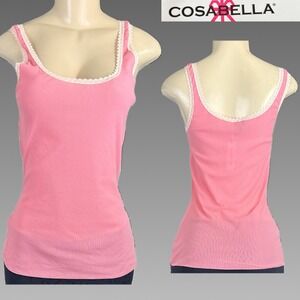 Cosabella Pinkish Coral Lace Trim Camisole Tank Top Made in Italy Size Large NWT